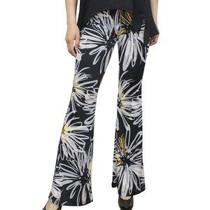 Kimberly C Black Floral Bell Bottom Leggings - One Size